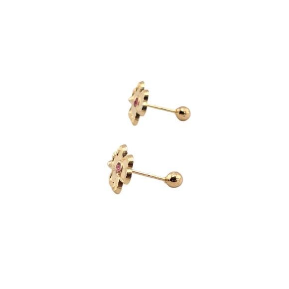 14K Solid Gold Three Leaf Clover Stud Earrings with Pink CZ Shamrock jewelry - Picture 9 of 10